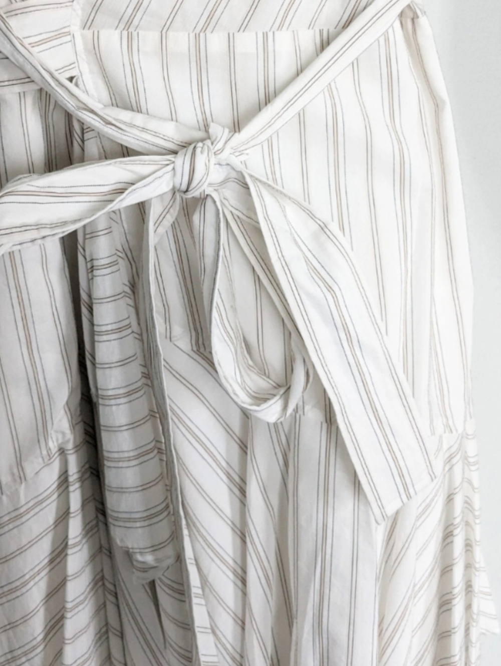 A.L.C. ENZO STRIPED PUFF SLEEVE WRAP DRESS IN WHITE/SALMON - Picture 5 of 9